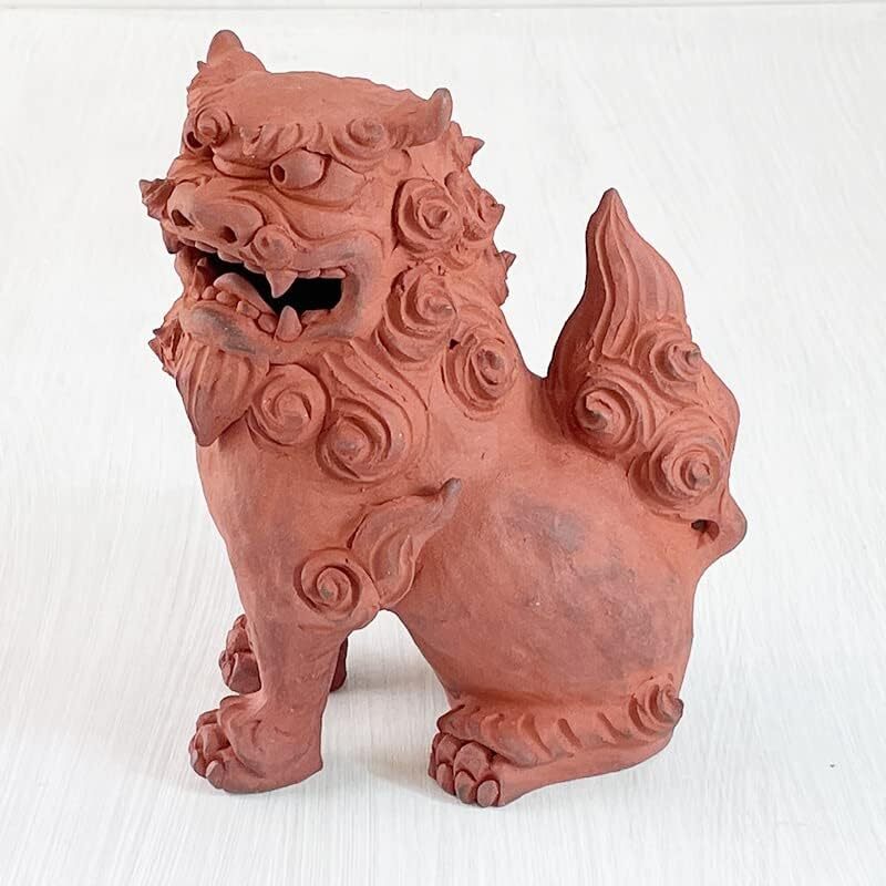 Okinawa shisa pair red bisque height 10 inches from Japan