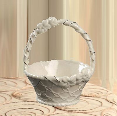 Lenox Cherish Basket Cake Topper in Fine China w/ Platinum Trim & Faux Pearls