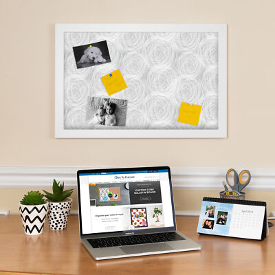 ArtToFrames Custom Cork Bulletin Board Abstracts Framed in Satin White Frame