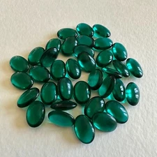 G50 Vintage glass stones German 14x10mm oval emerald cab top/bottom no foil (36)