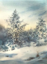 Original Watercolor Paintings Winter Landscape