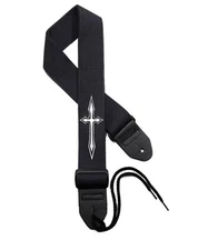 Christian Guitar Strap 2 Inch Wide Cotton Strap with Gothic Cross II Design