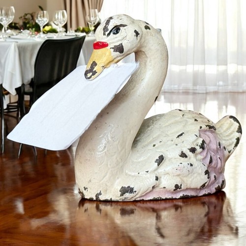 Vintage Cast Iron Swan Card Holder Hubley 1.5” x 2” ~ *Has Wear