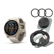 Garmin Fenix 8 43mm GPS Smartwatch Soft Gold and Fog Gray Dark Sandstone Bundle