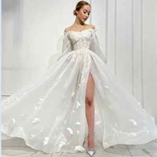Exquisite Sparkle Organza Applique Pleat Wedding Dresses A-line Off ShoulderGown