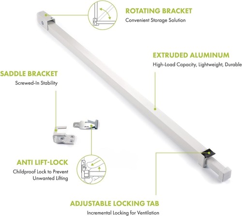 White Sliding Patio Door Security Bar With Child-Proof Lock Extendable Aluminum - Bild 6 von 11