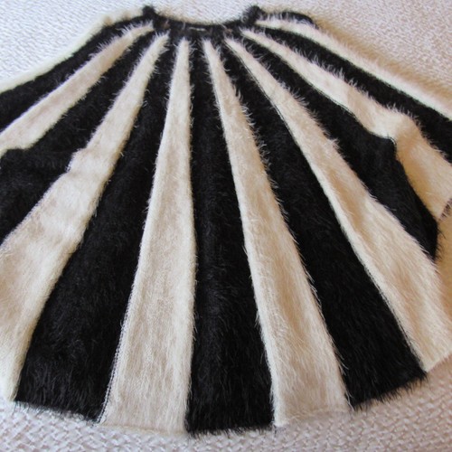 Black White Striped Poncho Sweater S Fuzzy Furry Lauren Michelle - Picture 4 of 10