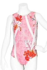 Destira Gymnastics Dance Swim Leotard Pink Botanical Blooms Floral Sz XS 5-6 NWT