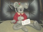 vintage plush poseable bendable gray Christmas mouse w sign 16.5" not a creature