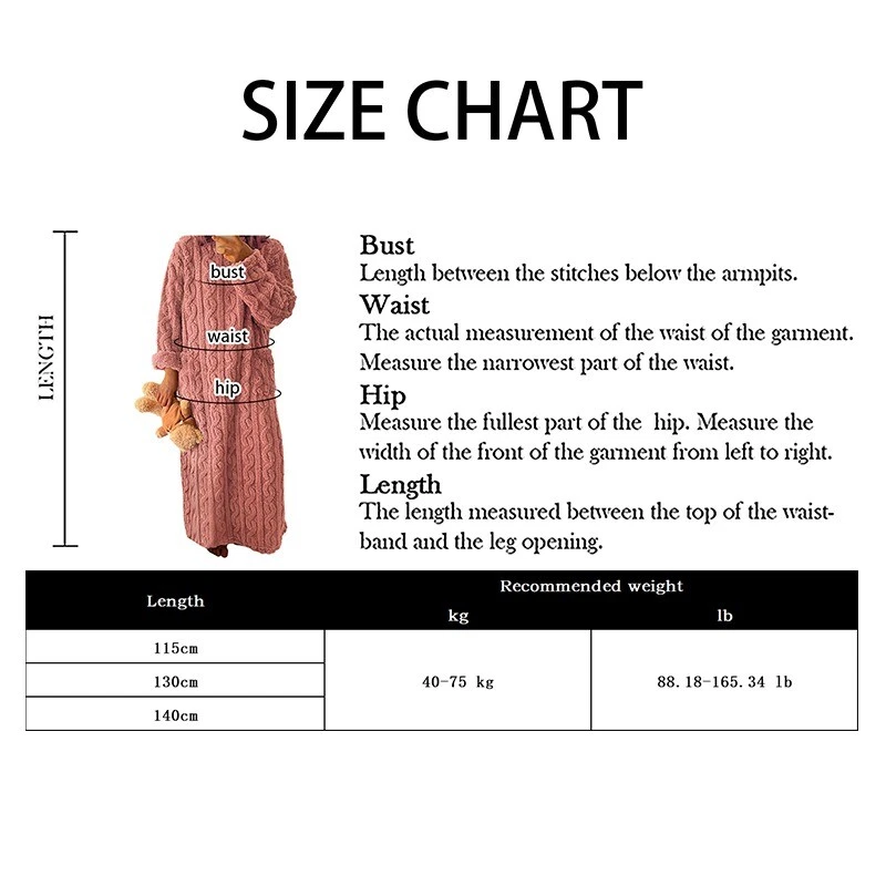 Winter Rundhalsausschnitt Dressing Extra Langer Kittel Warm Fleece Pyjama Damen - Bild 3 von 4