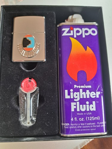 Zippo Set -Indianer Motiv m. Türkis- 1996 Neu ungezündet mit Gürteltasche