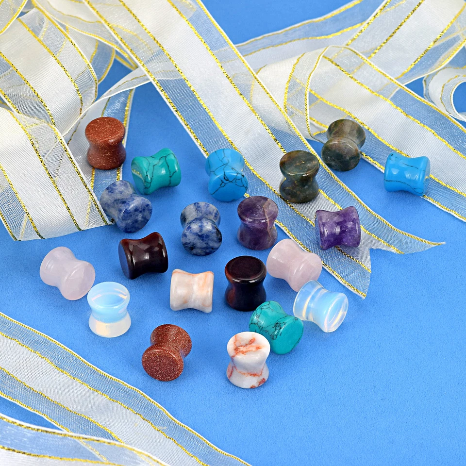 20 PIEZAS Medidores de oreja de piedra orgánica Tapones para los oídos Túneles de carne Doble acampanado estirado Foto 2 de 4