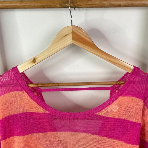 Witchery Shirt Top Womens Small Orange Pink Striped Knit Sheer Short Sleeve - Picture 4 of 10