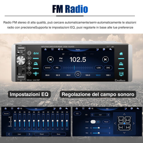 Autoradio 1 DIN Con 5" Schermo Wireless Apple Carplay Android Auto USB Bluetooth - Foto 9 di 15