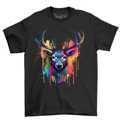 Hirsch tropfen Farbeffekt T-Shirt - Entfesseln Sie die künstlerische Seite der Tierwelt! Funn