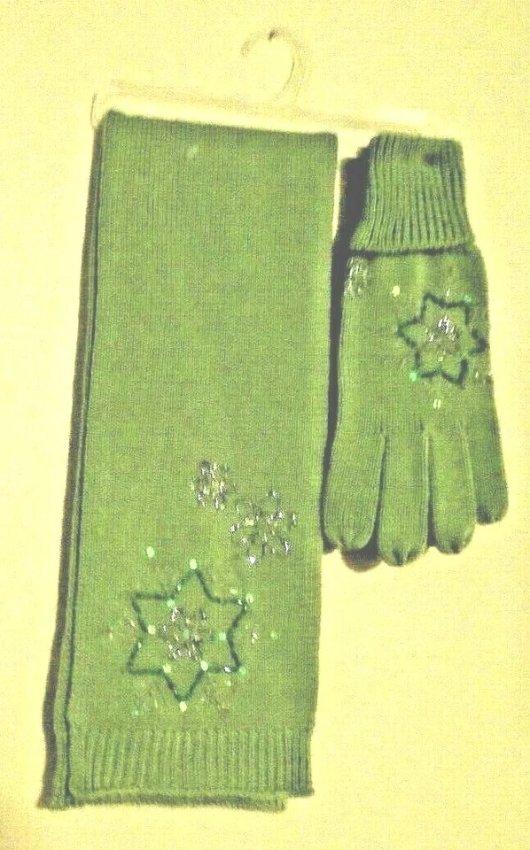 Conjunto de bufanda y guantes de Navidad con cuentas copo de nieve verde lima Liz Claiborne Foto 2 de 4