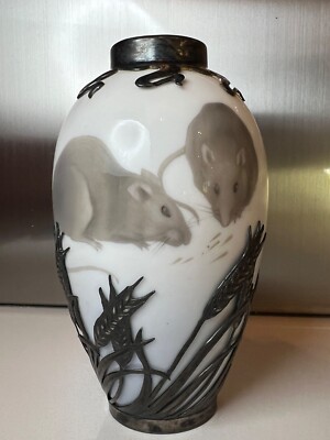 Royal Copenhagen Anton Michelsen silver overlay early vase with mice