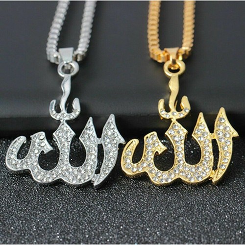 Damen Kette Allah Muslim Kristall Anhänger Halskette Mode Schmuck Gold Silber - 第 1/3 張圖片