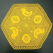 40 cm, 15.7 inch, Yellow, Easter, Chicken, Egg, Hand Crochet Doily, ogrc30, #35