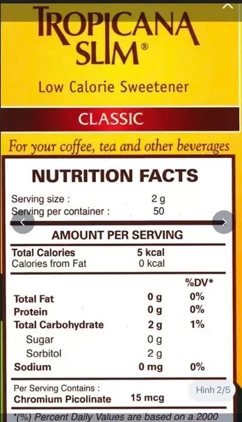 4x Tropicana Slim Low Calorie Sweetener - 200 Sachets 2g - Image 3 of 4