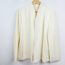 Vintage Square Shoulder Textured Blazer Sz M Ivory Cream Boucl