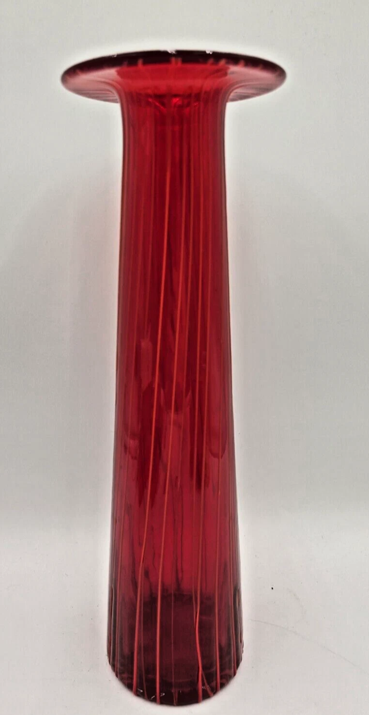 Hand Made 14" Tall Red Vase MCM Flat Top