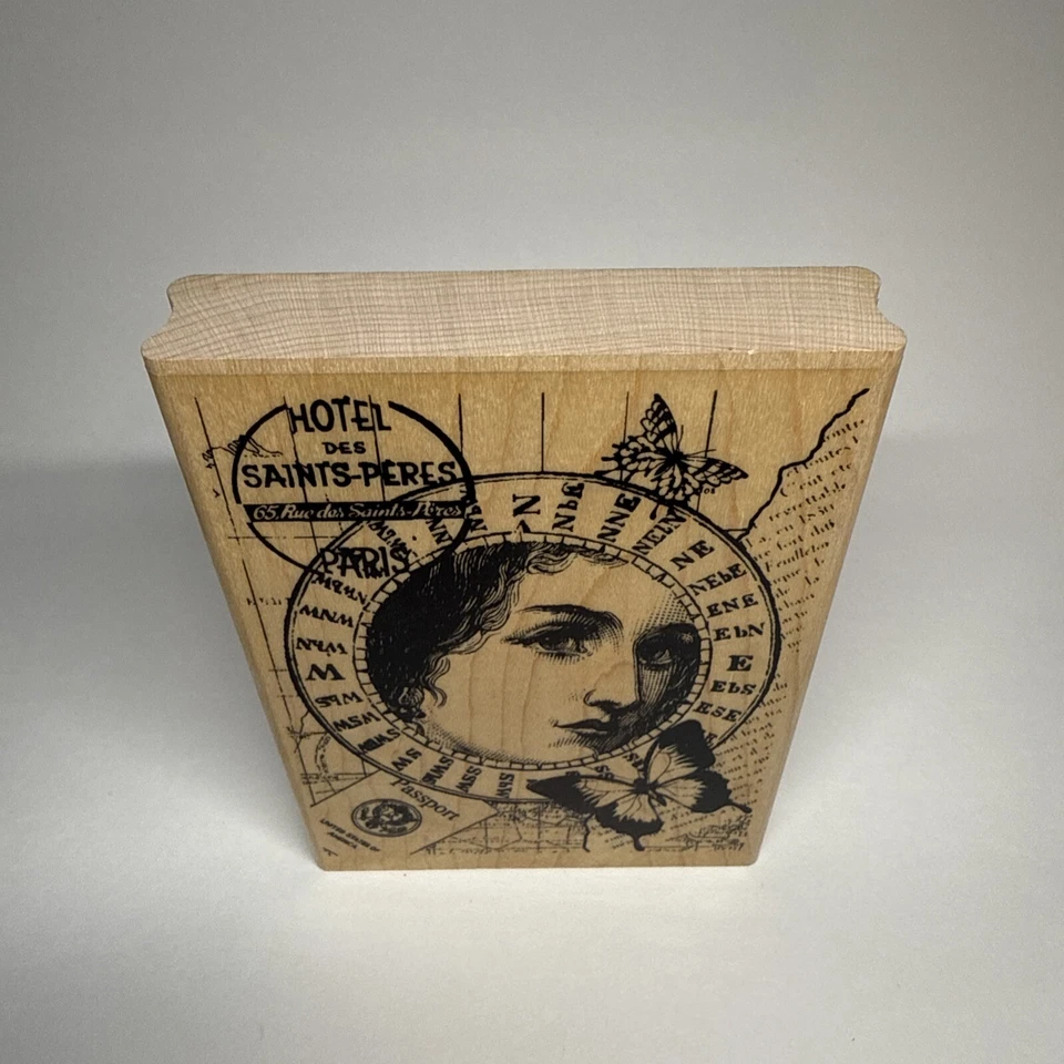 Woman Collage Passport DF 4621 Jill Meyer Hampton Art Wood Mounted Rubber Stamp - Image 2 of 4