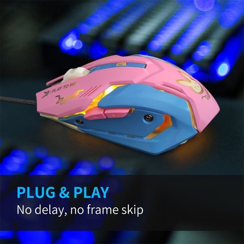 LED 2400 DPI Optical Mice Pink Gaming Mouse Mute Mouse Wired Mouse Silent Mouse - Picture 5 of 14
