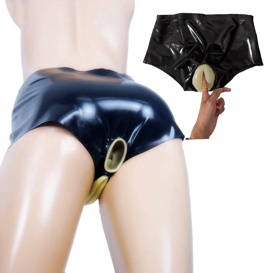 Calzoncillos de látex con funda de goma ano fetiche calzoncillos unisex bragas 0,4 mm BDSM Foto 2 de 4