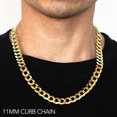 10k Yellow Gold 11mm Solid Curb Chain Necklace Size 16''-30''
