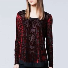 Simply Vera Wang Sz L Red Burnout Velvet Top Sheer Tunic Whimsy Goth