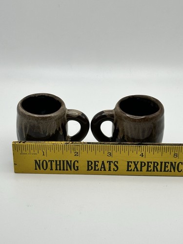Drip Glaze Miniature Redware Mugs Toothpick Or Match Holder Set Made In Japan - Picture 5 of 12