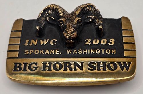 Big Horn Show Brass Belt Buckle INWC 2003 Spokane WA Award Buckle For Caribou