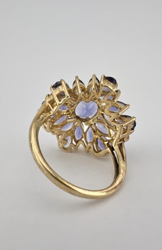 Designer 10k Yellow Gold 5.00ct Natural Purple Iolite Floral Cluster Ring - Picture 7 of 8
