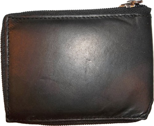 Men’s Zip around wallet Leather wallet Center piece 8 credit cards ID 2 Billfold - Picture 12 of 12