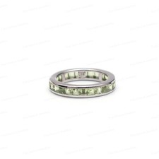 Square Cut Peridot Eternity Stacking Band Ring in 925 Solid Silver Gift for Her