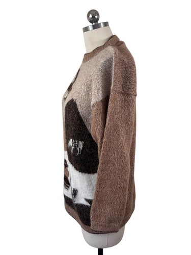 Y2K Womens Oversized Tunic Sweater M-L Brown Mountains Alpacas Aztec Southwest - Picture 4 of 9
