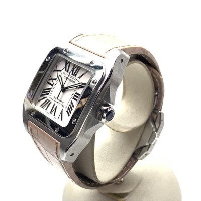 CARTIER Santos 100 W20106X8 2878 Men's Automatic SS White Dial Rank B Wristwatch