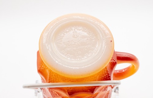 Fire King Anchor Hocking Red Orange Kimberly Diamond Pattern Glass Mug Vintage - Picture 7 of 7