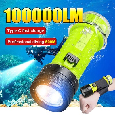 Diving Flashlight Underwater Lantern Rechargeable Scuba Diving Fishing Torch US