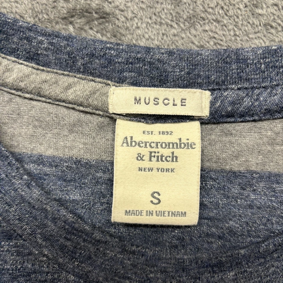 Camisa Abercrombie & Fitch Para Hombre Pequeña Azul Gris Rayas Músculo Manga Larga Y2K Foto 4 de 4