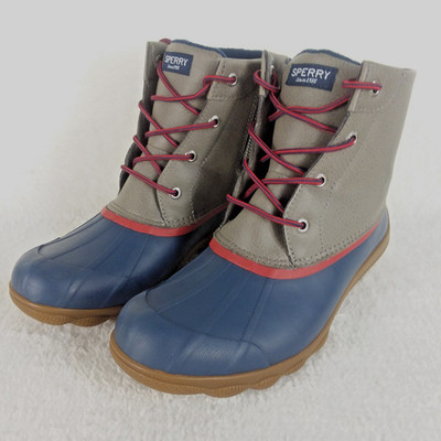 Sperry Syren Gulf Duck Rain Boots Ankle Zip Navy Red Gray Women's 8 Winter Rain