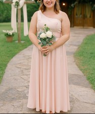 White by Vera Wang Charmeuse One Shoulder Bridesmaid Dress in Blush Pink size 6