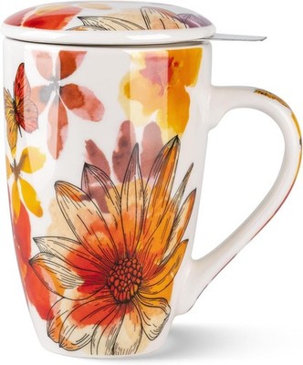 Tea Mug W/ Infuser & Lid 18 Ounce Large Ceramic Loose Leaf Cup Microwave