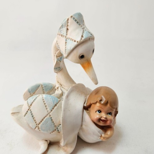 Cicogna Statuina Neonato Resina Decorazione Battesimo Nascita Idea Regalo 9 cm - Foto 4 di 6