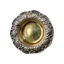 Antique Tiffany & Co Sterling Silver Open Salt Dish  Floral Repousse Vermeil