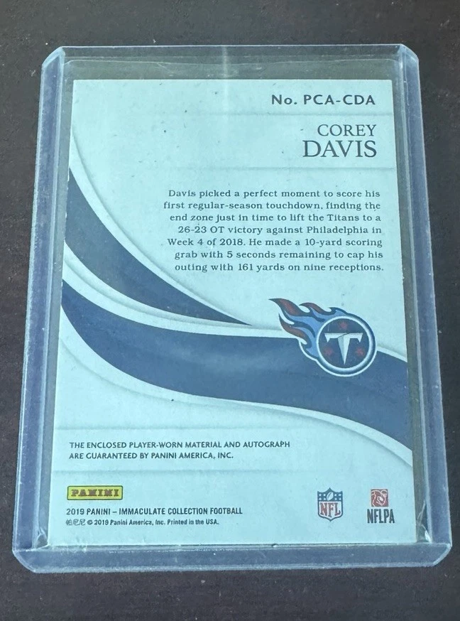 2019 Immaculate Corey Davis Players Collection 1/1 Triple Patch Auto TITANS - Image 2 of 2