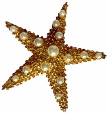 Starfish Brooch Faux Pearl Textured Sea Star Pin Unsigned Vintage Gold-tone