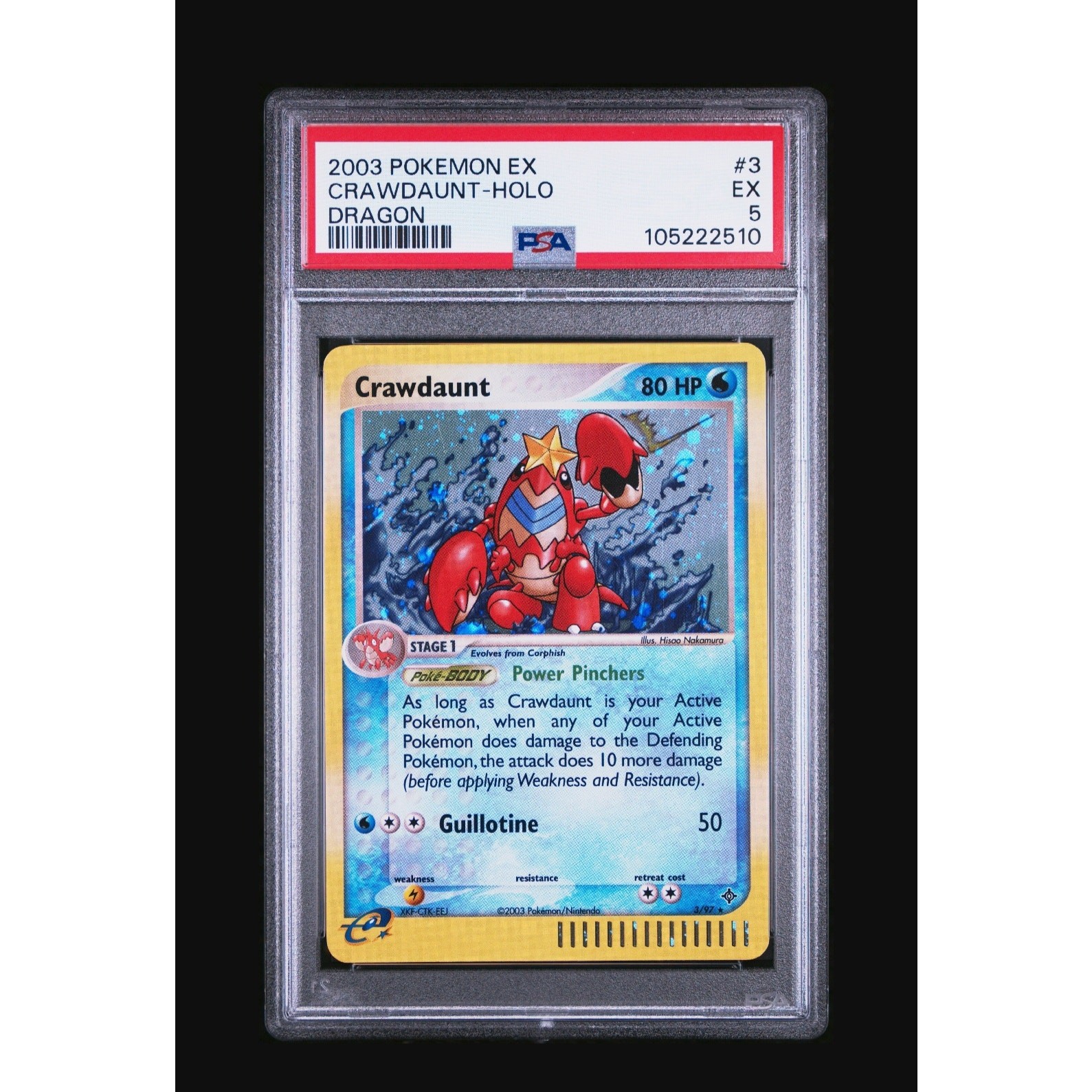 Crawdaunt Holo Pokemon Card EX Dragon 3/97 PSA EX 5 CERT:105222510 POP:13