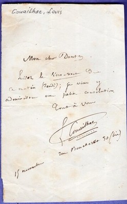 1800 S LOUIS COUAILHAC (ALS) LETTER, FRENCH THEATRE, SCULPTOR DANTAN MENTION